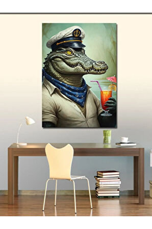 Kanvas Tablo Kokteyl İçen Timsah