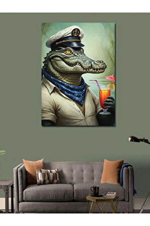 Kanvas Tablo Kokteyl İçen Timsah