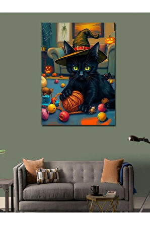 Kanvas Tablo Cadı Kedisi