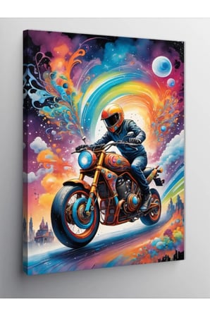 Kanvas Tablo Neon Motosikletçi