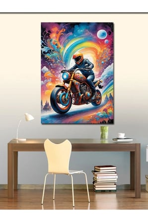 Kanvas Tablo Neon Motosikletçi