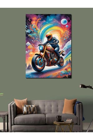 Kanvas Tablo Neon Motosikletçi