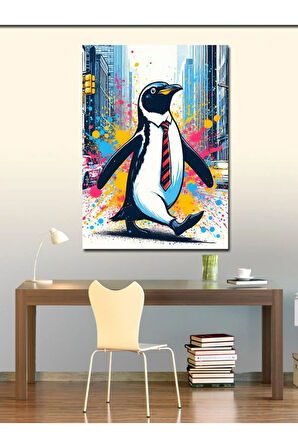 Kanvas Tablo Kravatlı Penguen
