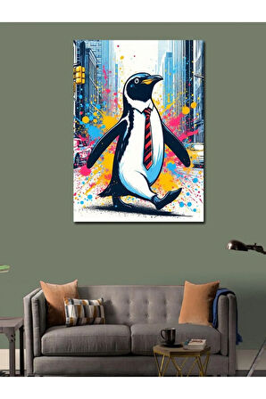 Kanvas Tablo Kravatlı Penguen