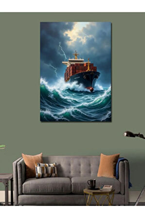 Kanvas Tablo Fırtınada Yük Gemisi