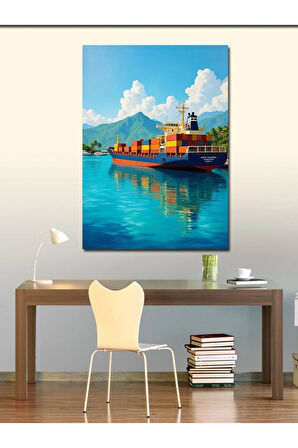 Kanvas Tablo Deniz Üzerinde Yük Gemisi