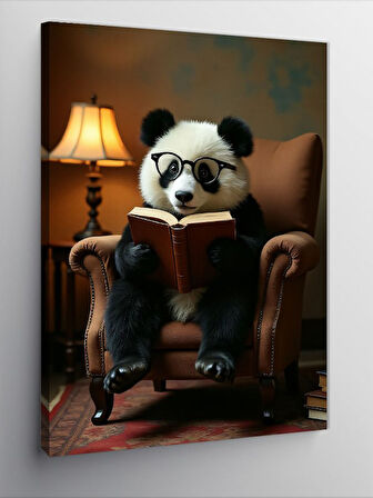Kanvas Tablo Kitap Okuyan Panda