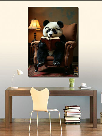 Kanvas Tablo Kitap Okuyan Panda