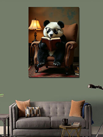 Kanvas Tablo Kitap Okuyan Panda