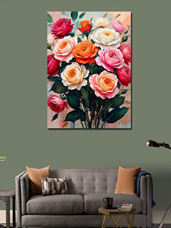 Kanvas Tablo Renkli Gül Buketi