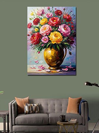 Kanvas Tablo Altın Vazoda Çiçekler