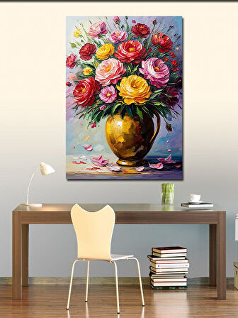 Kanvas Tablo Altın Vazoda Çiçekler