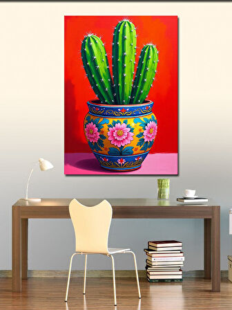 Kanvas Tablo Saksıda Renkli Kaktüs