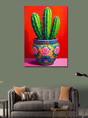 Kanvas Tablo Saksıda Renkli Kaktüs