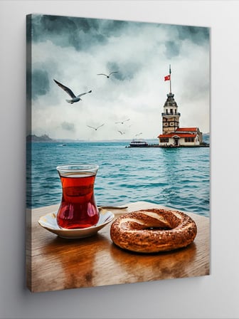 Kanvas Tablo Kız Kulesi Ve Çay