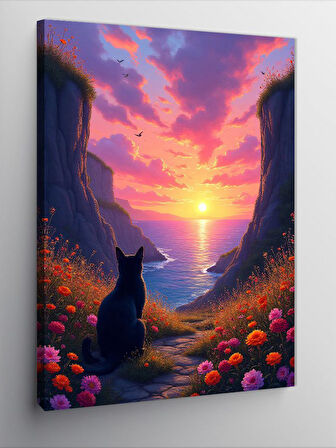 Kanvas Tablo Çiçek Bahçesinde Kedi