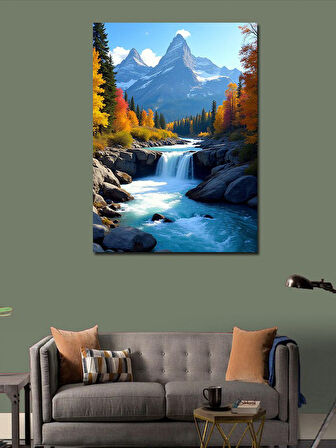 Kanvas Tablo Şelale Manzaralı Orman