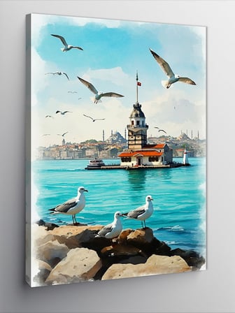 Kanvas Tablo Kız Kulesi Ve Martılar