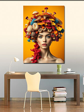 Kanvas Tablo Mantar Ve Kadın Portresi