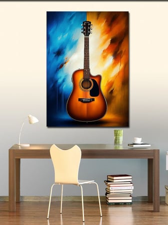 Kanvas Tablo Akustik Gitar Işıltısı