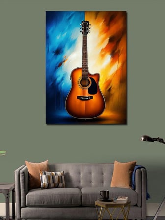 Kanvas Tablo Akustik Gitar Işıltısı