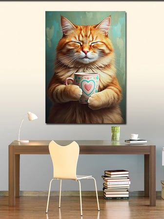 Kanvas Tablo Kupa Tutan Kedi