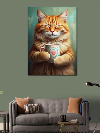 Kanvas Tablo Kupa Tutan Kedi