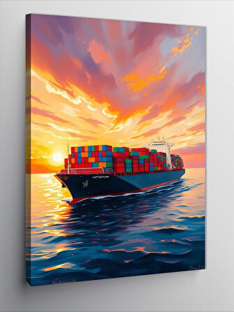 Kanvas Tablo Gün Batımında Yük Gemisi