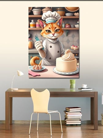 Kanvas Tablo Şef Kedi Ve Pasta