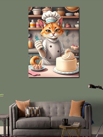 Kanvas Tablo Şef Kedi Ve Pasta