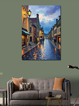 Kanvas Tablo Yağmurlu Taş Sokak