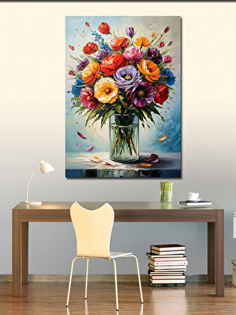 Kanvas Tablo Cam Vazoda Renkli Çiçekler