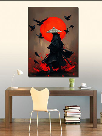 Kanvas Tablo Samuray Ve Kırmızı Ay