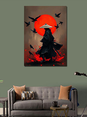 Kanvas Tablo Samuray Ve Kırmızı Ay