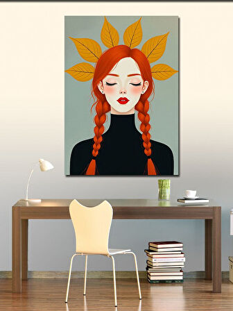 Kanvas Tablo Sonbahar Kızıl Saçlı Kadın