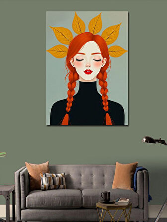 Kanvas Tablo Sonbahar Kızıl Saçlı Kadın