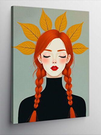 Kanvas Tablo Sonbahar Kızıl Saçlı Kadın