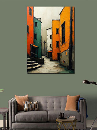 Kanvas Tablo Renkli Sokak Geometri Çizimi