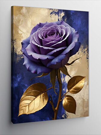 Kanvas Tablo Altın Yapraklı Mor Gül