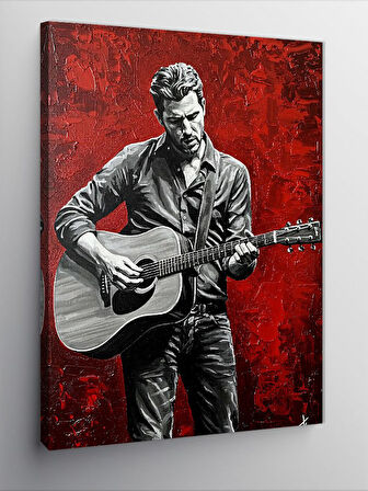 Kanvas Tablo Kırmızı Fonlu Gitarist