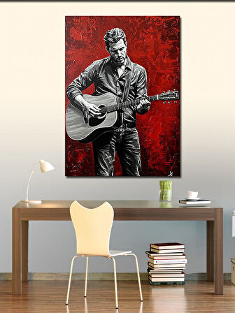 Kanvas Tablo Kırmızı Fonlu Gitarist