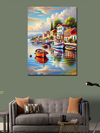 Kanvas Tablo Akdeniz Kıyısında Tekneler