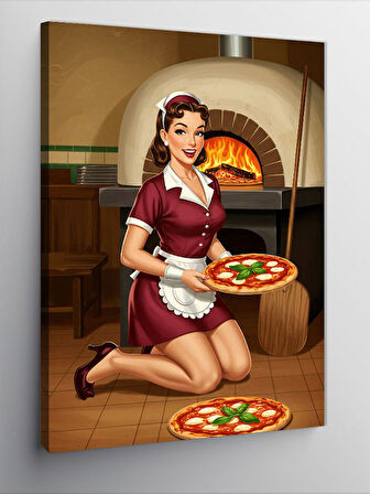 Kanvas Tablo Pizzacı Kadın ve Fırın