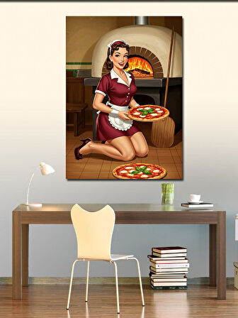 Kanvas Tablo Pizzacı Kadın ve Fırın