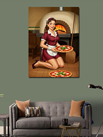 Kanvas Tablo Pizzacı Kadın ve Fırın