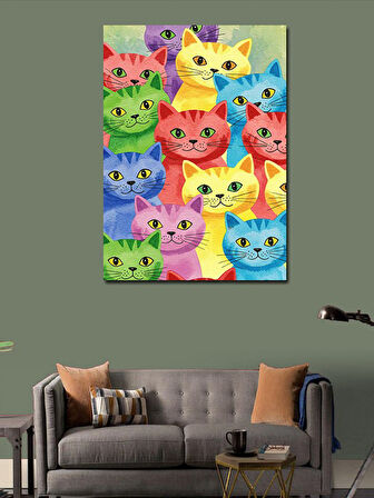 Kanvas Tablo Renkli Kedi Yüzleri