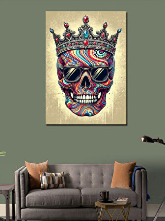 Kanvas Tablo Taçlı Renkli Kafatası