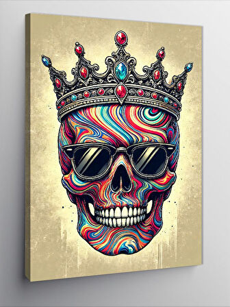 Kanvas Tablo Taçlı Renkli Kafatası