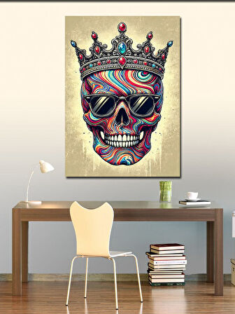 Kanvas Tablo Taçlı Renkli Kafatası