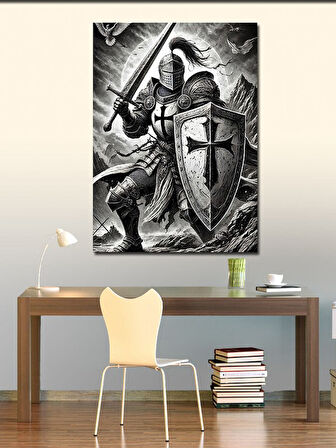 Kanvas Tablo Şövalye Kılıç ve Kalkan